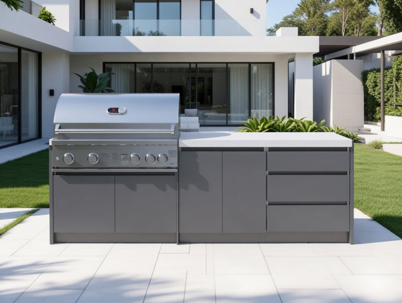 Whistler Fairford Grey Outdoor Kitchen with Burford 5-Burner BBQ | 2.7M Full-Length