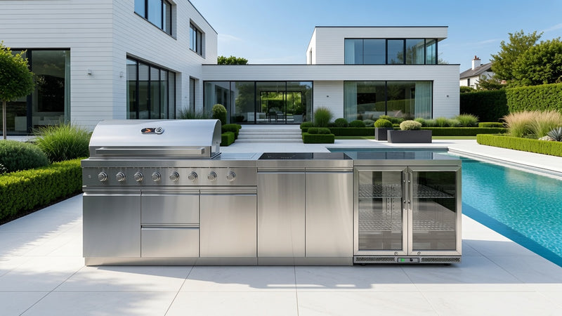 Whistler Grills Blockley 6-Burner Kitchen with Double Door Fridge - Stainless Steel 3.3m