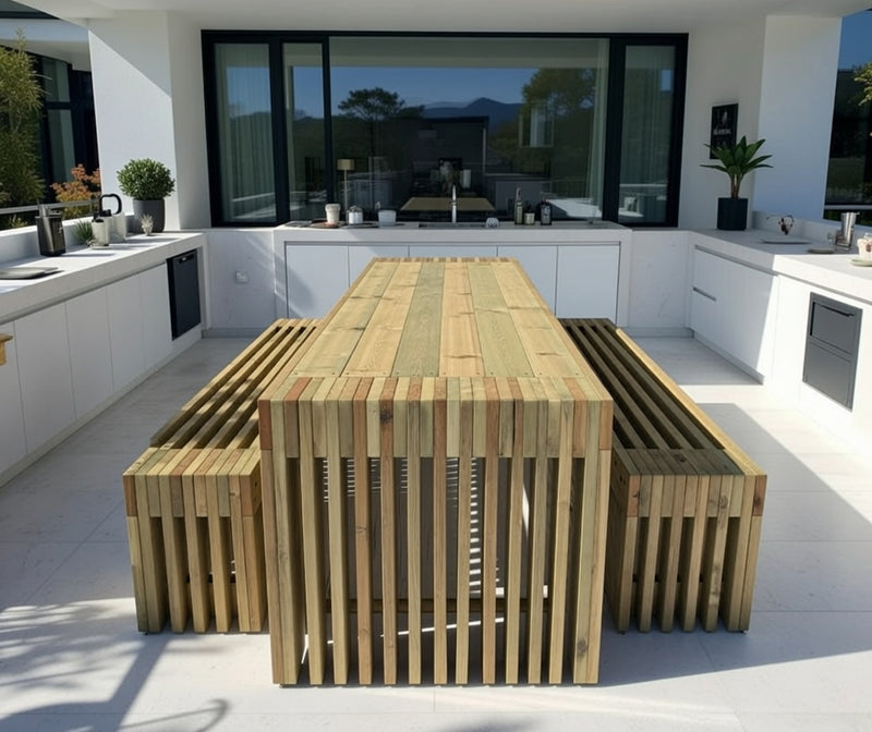 Pressure-Treated Timber Outdoor Table Set | 4-Meter with Two Benches