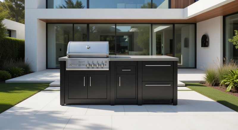 Grandpro by Stoll Aluminum Outdoor Kitchen Graphite Crossray and Double Drawer Fridge | 2.3M