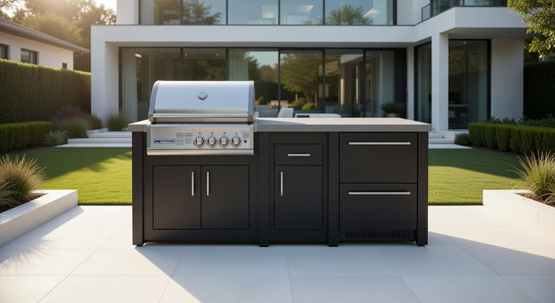 Grandpro by Stoll Aluminum Outdoor Kitchen Graphite Crossray and Double Drawer Fridge | 2.3M