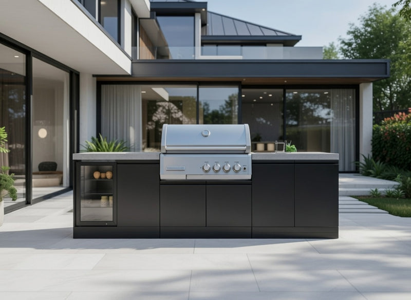 GrandPro Outdoor Kitchen with CrossRay 4 Burner BBQ, and Fridge - 2.8m