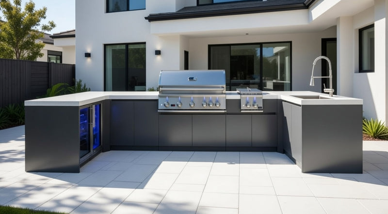 Whistler Fairford Outdoor Kitchen with Burford 5-Burner BBQ and side burner | 1.6M X 4.2M x 1.6 Full-Length