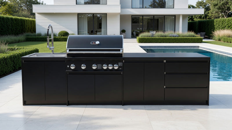 Whistler Fairford Black Outdoor Kitchen with Burford 5-Burner BBQ | 3.5M Full-Length