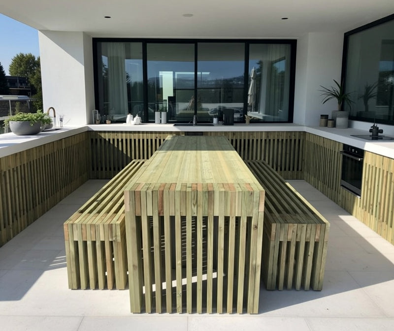 Pressure-Treated Timber Outdoor Table Set | 4-Meter with Two Benches