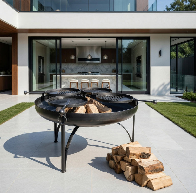Plain Jane 120 Fire Pit with Four Swing Arm BBQ Racks