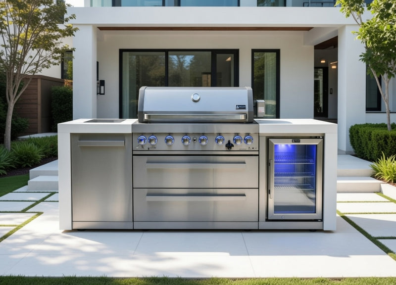 Mont Alpi Outdoor kitchen 6 Burner, Fridge and Weather Cover - 2.4m