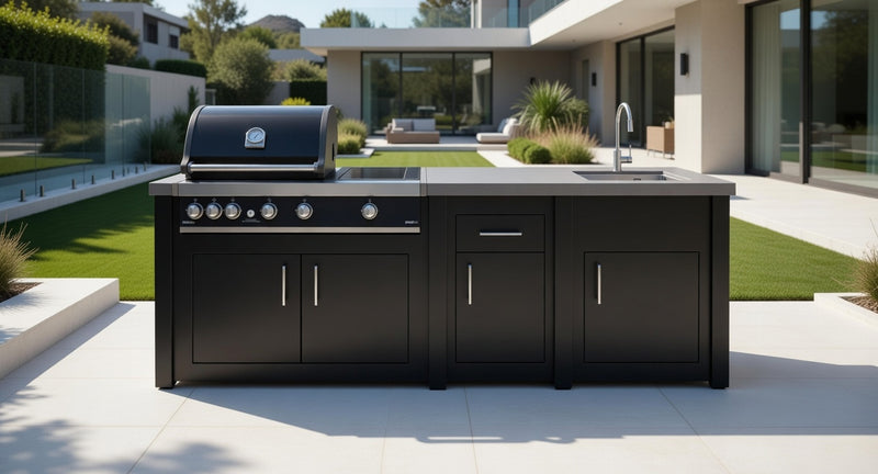 Grandpro by Stoll Aluminum Outdoor Kitchen Graphite Premium Plus, and Sink | 2.6M
