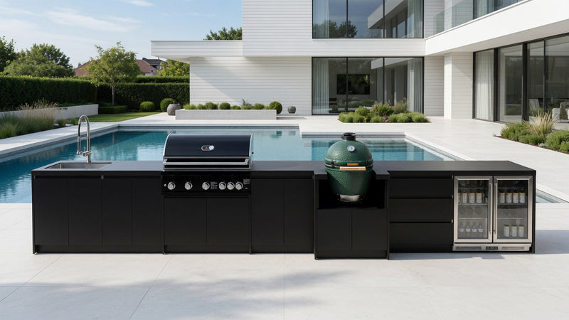 Whistler Fairford Black Outdoor Kitchen with Burford 5 Burner BBQ | 6M Full-Length
