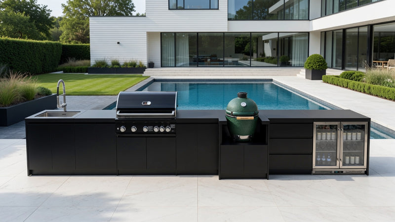 Whistler Fairford Black Outdoor Kitchen with Burford 5 Burner BBQ | 6M Full-Length