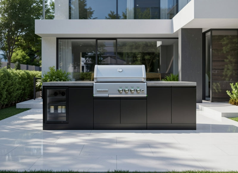 GrandPro Outdoor Kitchen with CrossRay 4 Burner BBQ, and Fridge - 2.8m