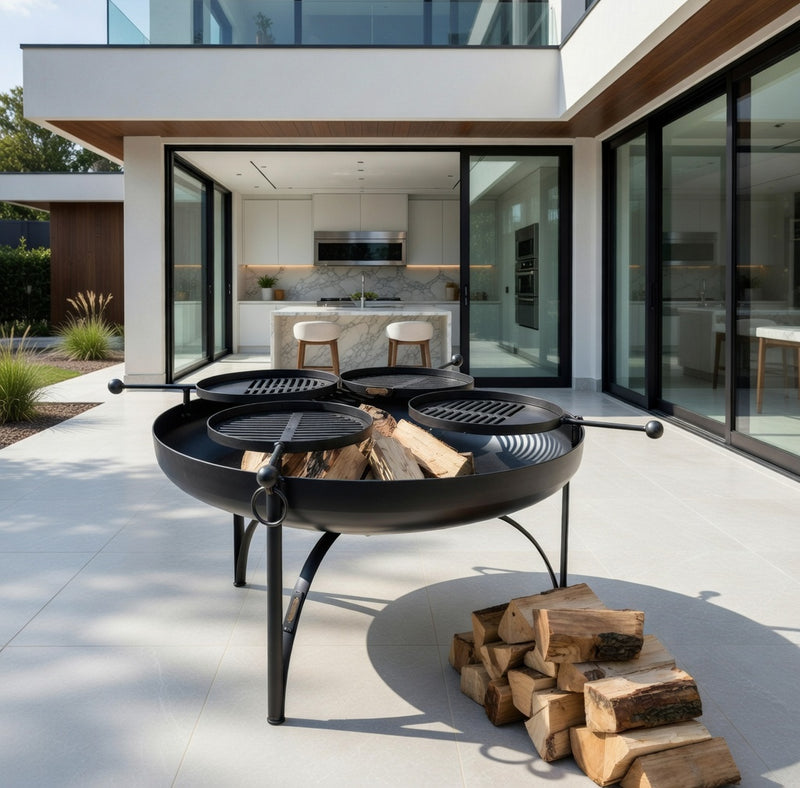 Plain Jane 120 Fire Pit with Four Swing Arm BBQ Racks