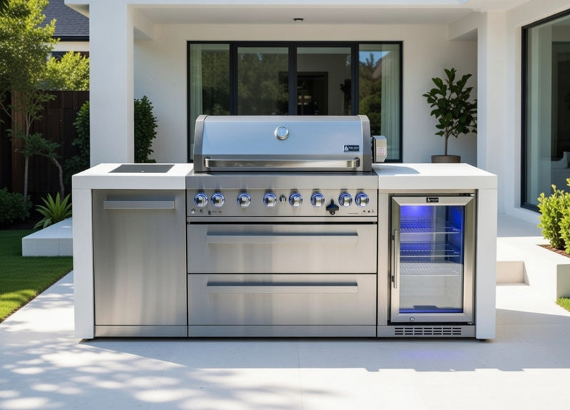 Mont Alpi Outdoor kitchen 6 Burner, Fridge and Weather Cover - 2.4m