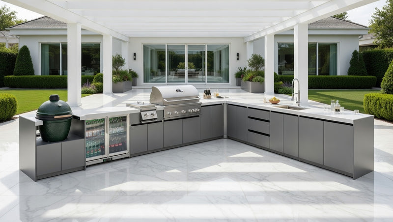 Whistler Fairford L Shape Outdoor Kitchen with Burford 5 Burner BBQ and Bar unit