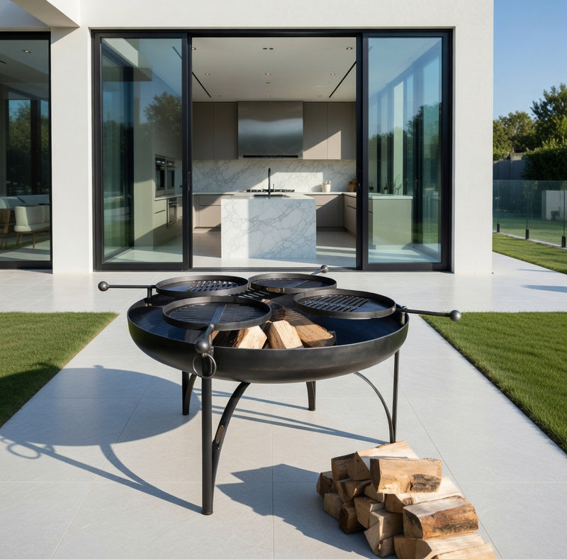 Plain Jane 120 Fire Pit with Four Swing Arm BBQ Racks