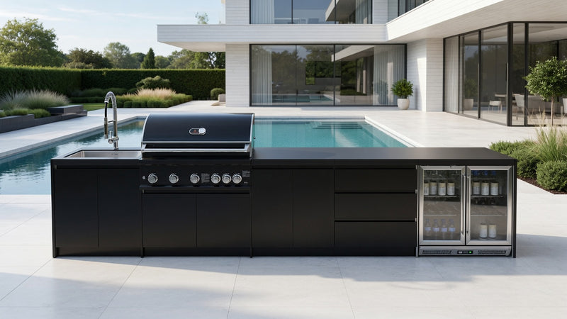 Whistler Fairford Black Outdoor Kitchen with Burford 5-Burner BBQ | 4.5M Full-Length