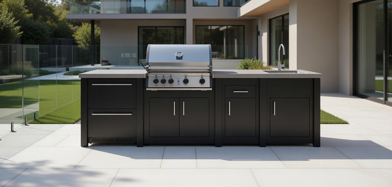 Grandpro by Stoll Aluminum Outdoor Kitchen Graphite Pro Elite Sink, and Double Drawer Fridge | 3M