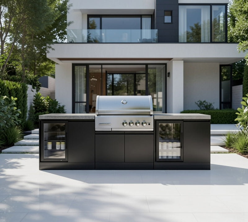 GrandPro Outdoor Kitchen with CrossRay 4 Burner BBQ, and Double Fridges - 2.8m
