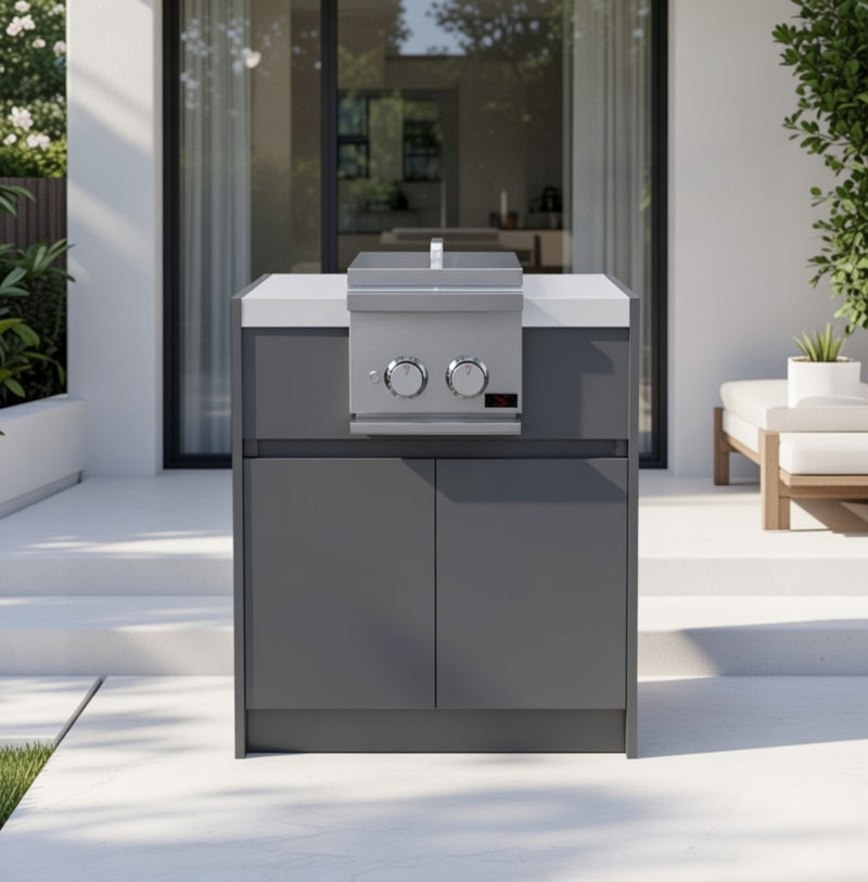 Whistler Fairford Outdoor Kitchen Black Side Burner & Grey Cabinet 80cm