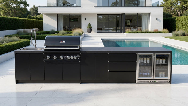 Whistler Fairford Black Outdoor Kitchen with Burford 5-Burner BBQ | 4.5M Full-Length
