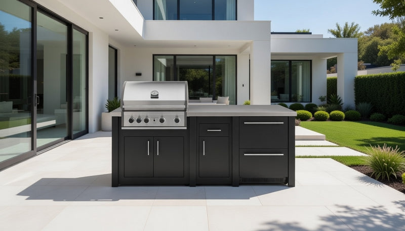Grandpro by Stoll Aluminum Outdoor Kitchen Graphite Pro Elite and Double Drawer Fridge | 2.3M