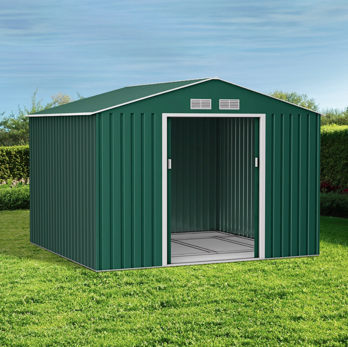 GREEN ORION APEX METAL SHED WITH FOUNDATION KIT 9X10