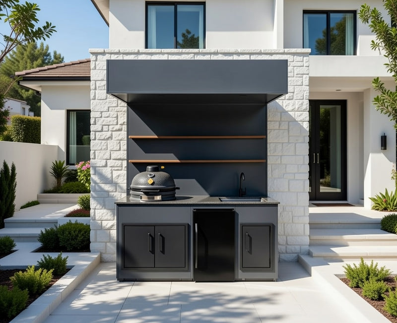 Grillandia Outdoor Kitchen Open Kamado Grill Cabana, and Sink | 2M