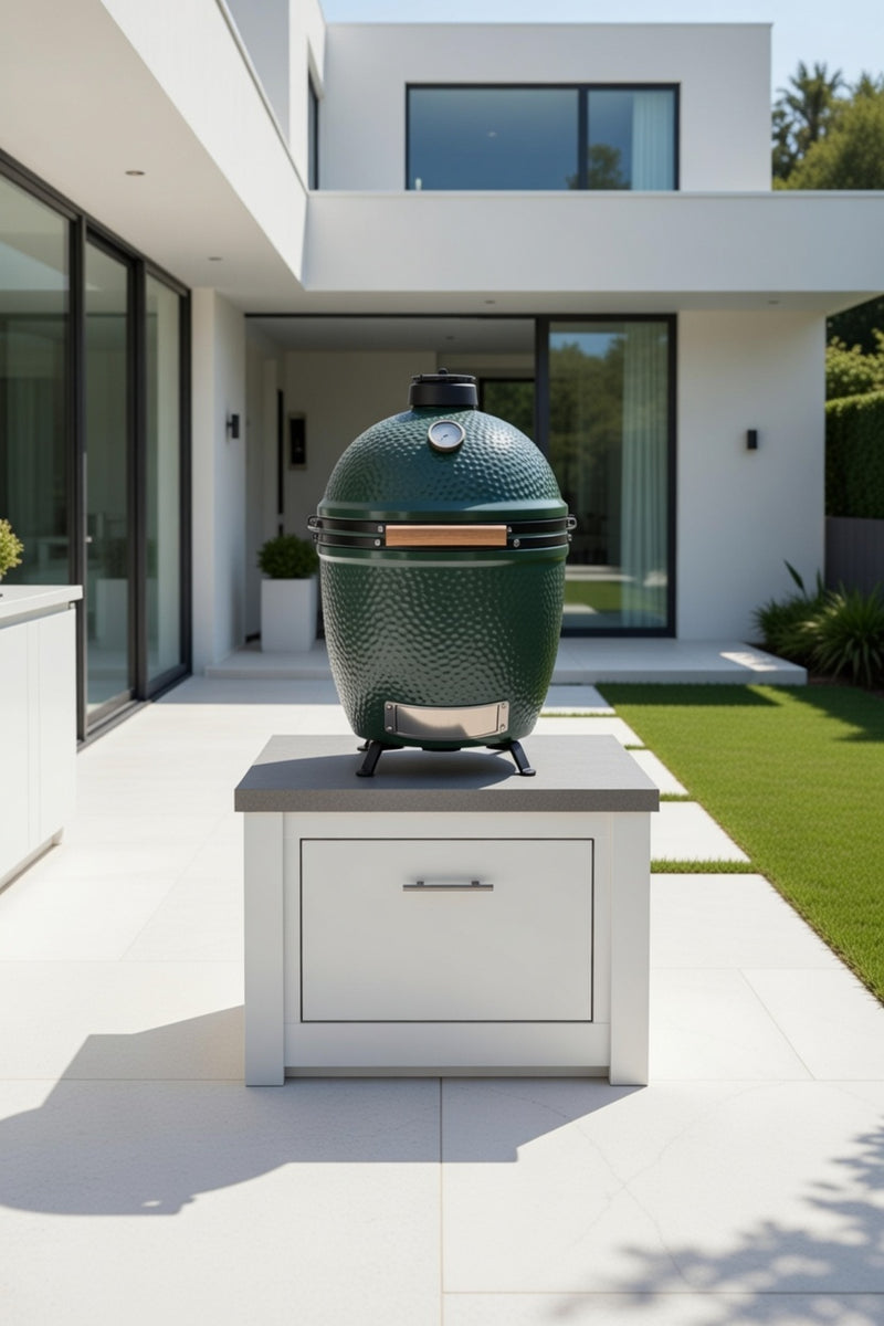 Grandpro by Stoll Aluminum Outdoor Kitchen Paired with Large Green Egg and Base