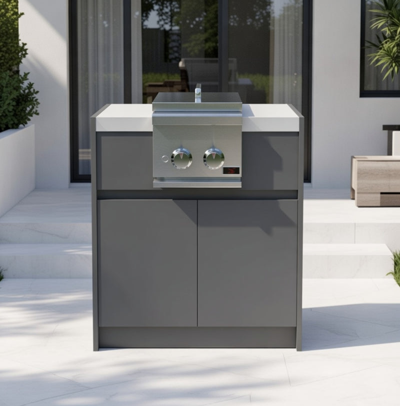 Whistler Fairford Outdoor Kitchen Black Side Burner & Grey Cabinet 80cm