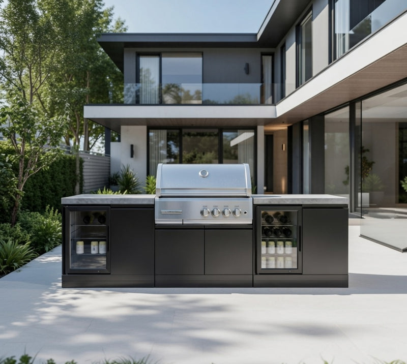 GrandPro Outdoor Kitchen with CrossRay 4 Burner BBQ, and Double Fridges - 2.8m