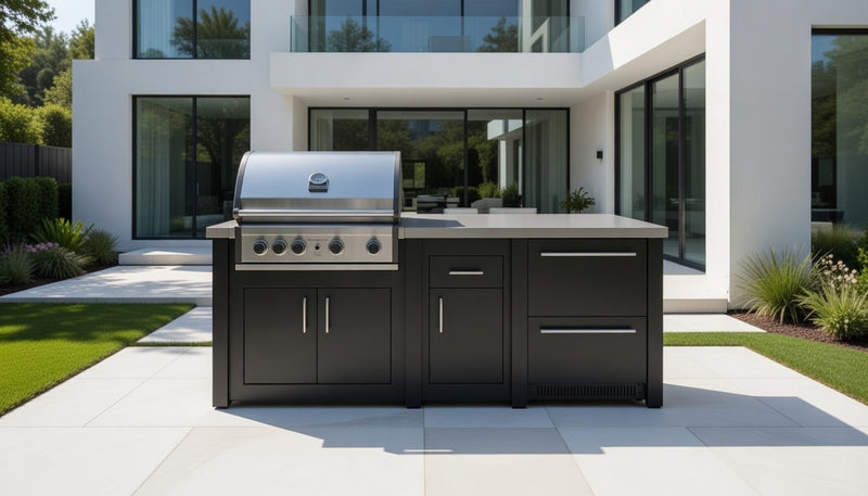 Grandpro by Stoll Aluminum Outdoor Kitchen Graphite Pro Elite and Double Drawer Fridge | 2.3M