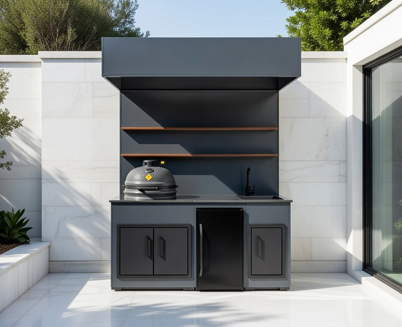 Grillandia Outdoor Kitchen Open Kamado Grill Cabana, and Sink | 2M