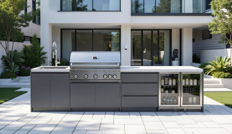 Whistler Fairford Grey Outdoor Kitchen with Burford 5-Burner BBQ | 3.6M Full-Length