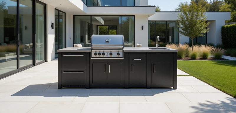 Grandpro by Stoll Aluminum Outdoor Kitchen Graphite Pro Elite Sink, and Double Drawer Fridge | 3M