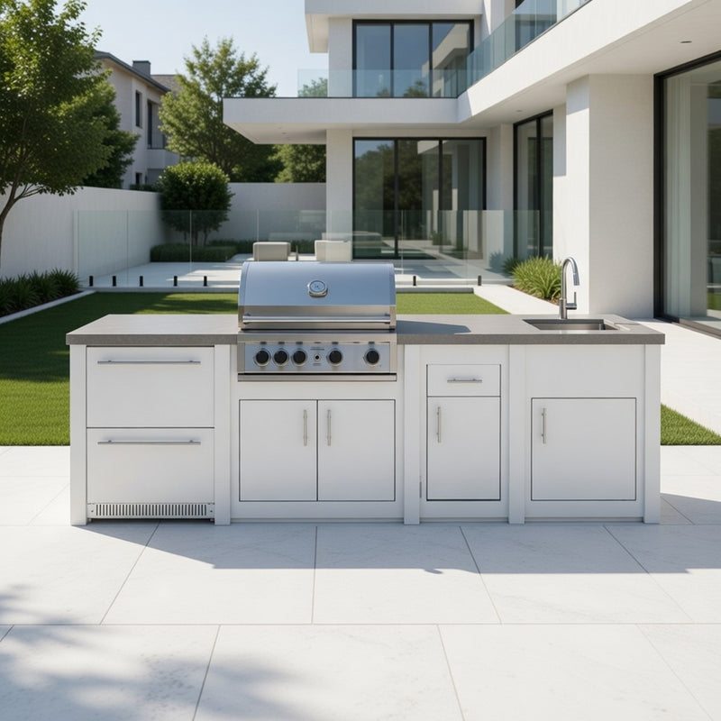 Grandpro by Stoll Aluminum Outdoor Kitchen Pro Elite Sink, and Double Drawer Fridge | 3M