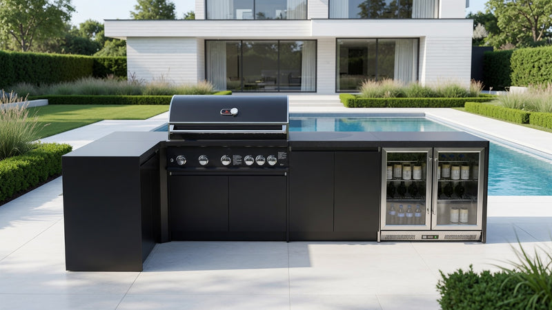 Whistler Fairford Black Outdoor Kitchen with Burford 5-Burner BBQ | 3.6M X 1.5M Full-Length
