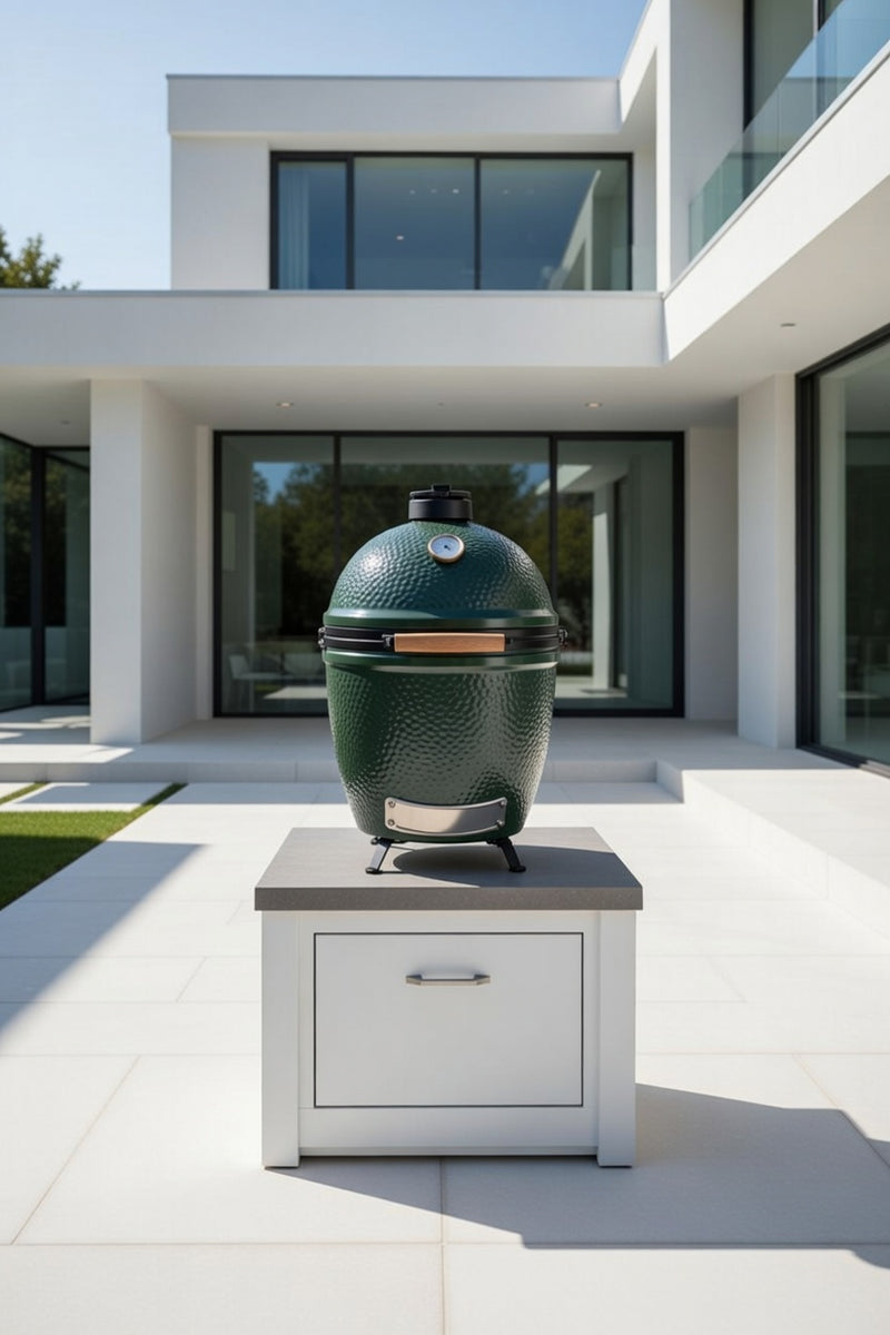 Grandpro by Stoll Aluminum Outdoor Kitchen Paired with Large Green Egg and Base