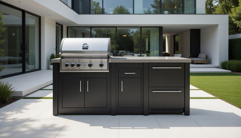 Grandpro by Stoll Aluminum Outdoor Kitchen Graphite Pro Elite and Double Drawer Fridge | 2.3M