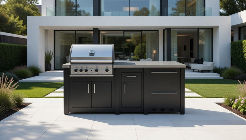 Grandpro by Stoll Aluminum Outdoor Kitchen Graphite Pro Elite and Double Drawer Fridge | 2.3M