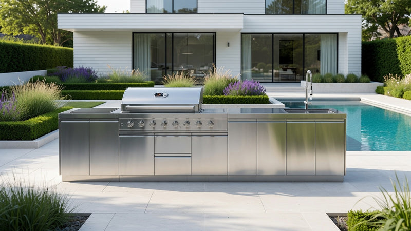 Whistler Outdoor Kitchen 6 Burner BBQ, Sink, Double Doors and Gas Bottle Cabinet | 4M