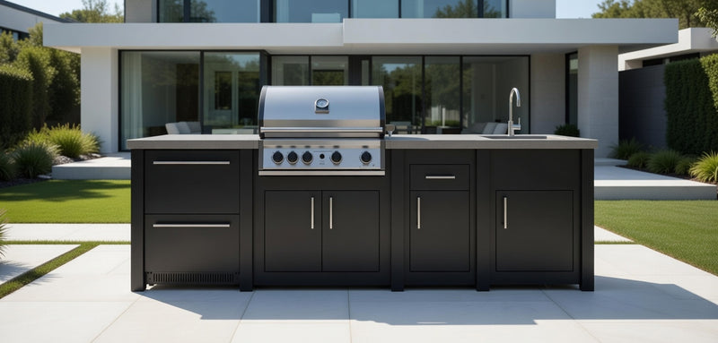 Grandpro by Stoll Aluminum Outdoor Kitchen Graphite Pro Elite Sink, and Double Drawer Fridge | 3M