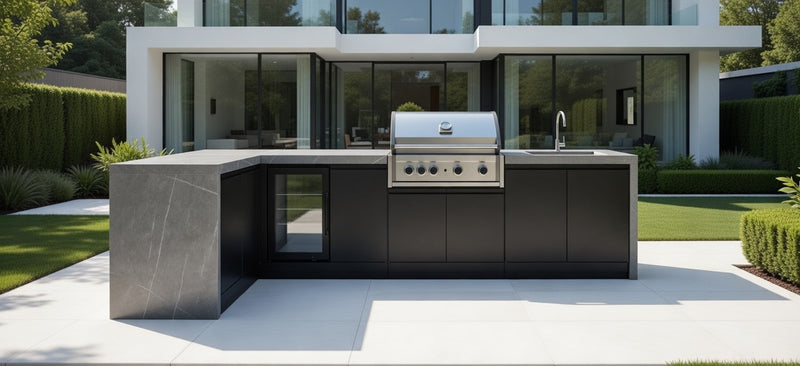 GrandPro Outdoor Kitchen Elite Pro 4 Burner BBQ, Fridge, Sink and WaterFall - 3.4m x 1.5m