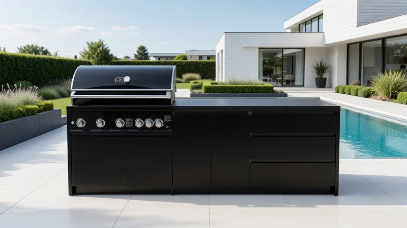 Whistler Fairford Black Outdoor Kitchen with Burford 5-Burner BBQ | 2.7M Full-Length
