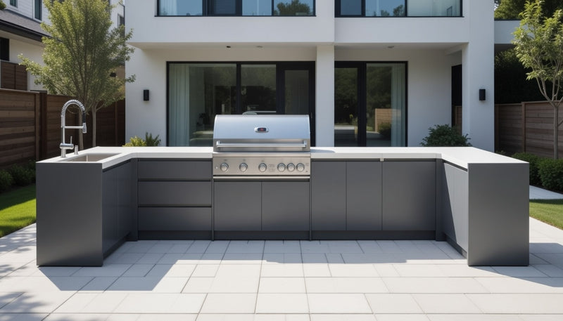 Whistler Fairford Outdoor Kitchen with Burford 5-Burner BBQ | Dimensions 1.5m x 4.8m x 1.6m
