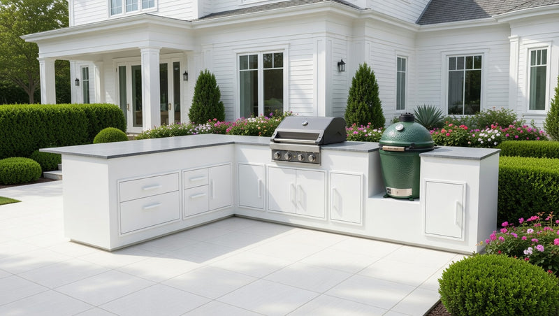 Grillandia White Outdoor Kitchen Grandpro G4, Big Green Egg | 3.75M x 2.5M