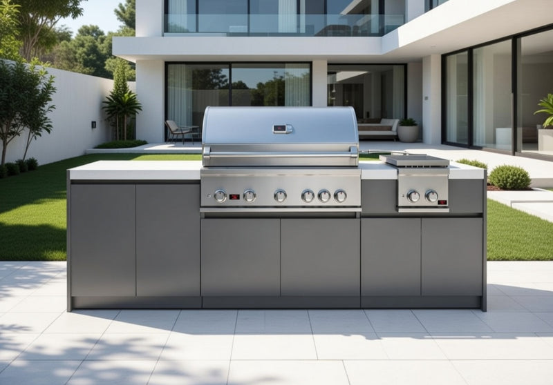 Whistler Fairford Grey Outdoor Kitchen 5-Burner BBQ and side Burner | 2.7M Full-Length
