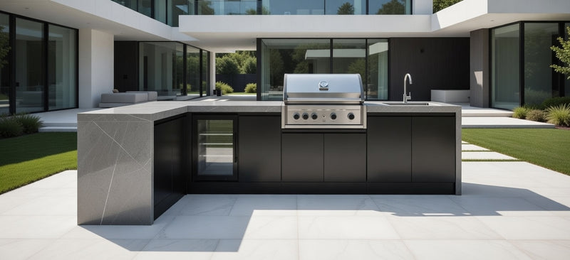 GrandPro Outdoor Kitchen Elite Pro 4 Burner BBQ, Fridge, Sink and WaterFall - 3.4m x 1.5m
