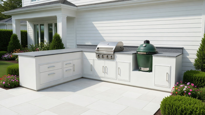 Grillandia White Outdoor Kitchen Grandpro G4, Big Green Egg | 3.75M x 2.5M