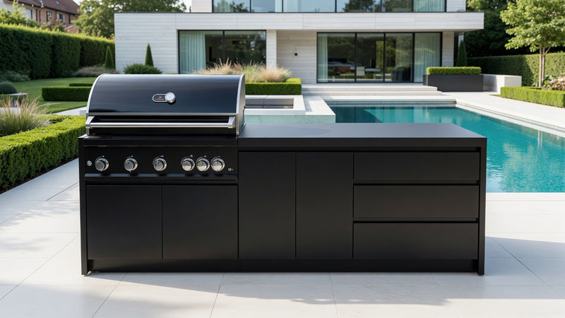 Whistler Fairford Black Outdoor Kitchen with Burford 5-Burner BBQ | 2.7M Full-Length