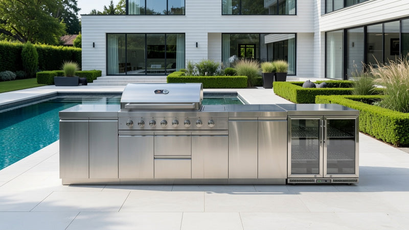 Whistler Outdoor Kitchen 6 Burner BBQ, Fridge, Double Doors and Gas Bottle Cabinet | 4M